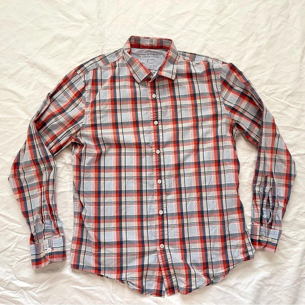 Banana Republic Mens Button Long Sleeve Shirt | Luxe Stretch Poplin | Size L